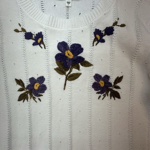 KUT from the Kloth‎ Embroidered Floral Sweater White Purple Cotton Knit L - Picture 8 of 9